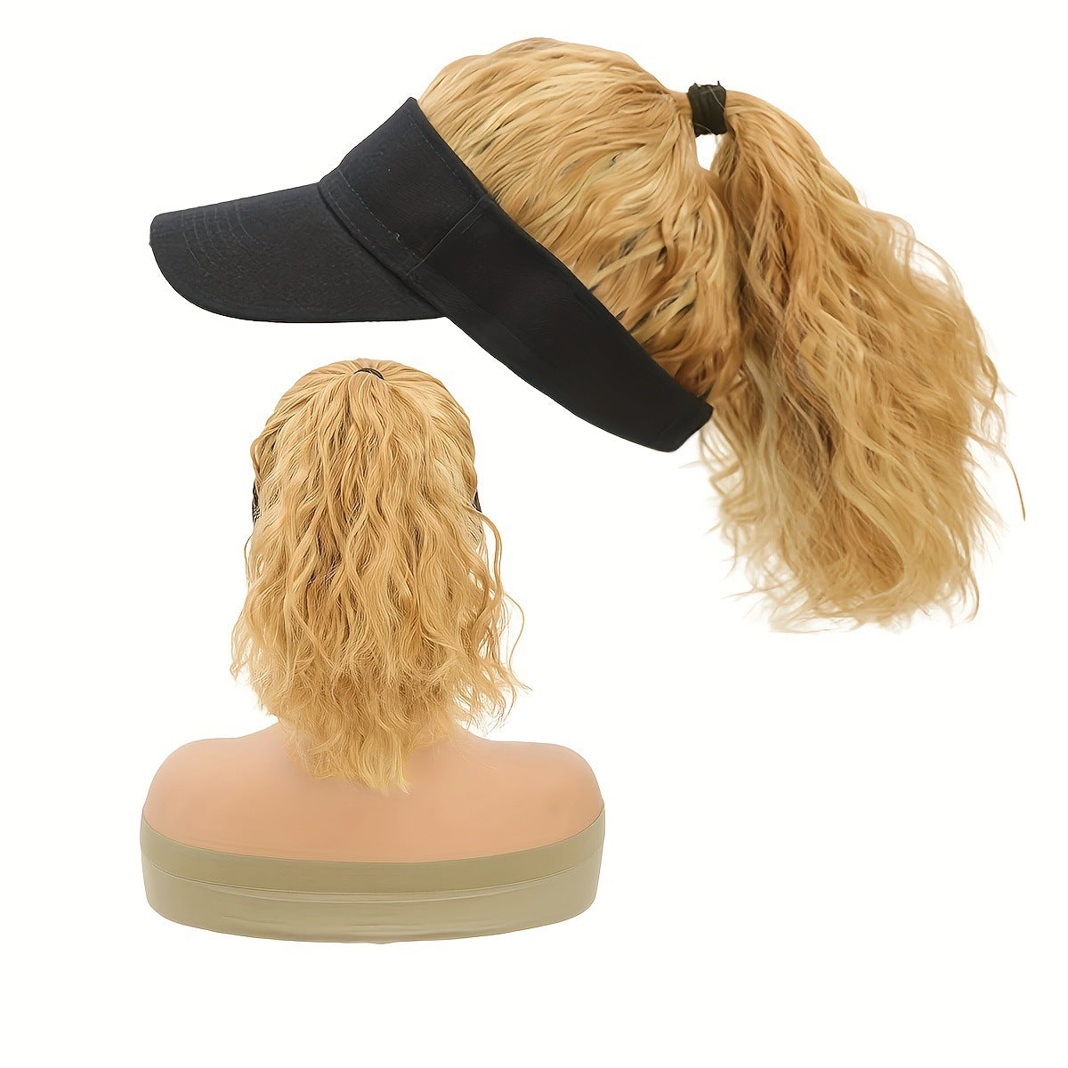 Women's Hat Black Cap Ponytail Integrated Synthetic Corn Wig Short Curly Hair