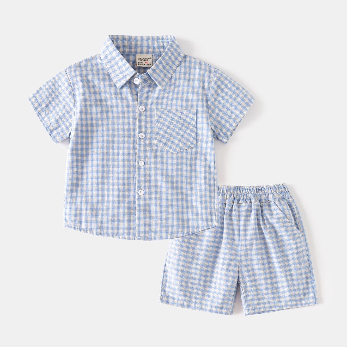 Children's Summer Korean Short-sleeved Plaid Casual Shirt Two-piece Fashion Children's Suit
