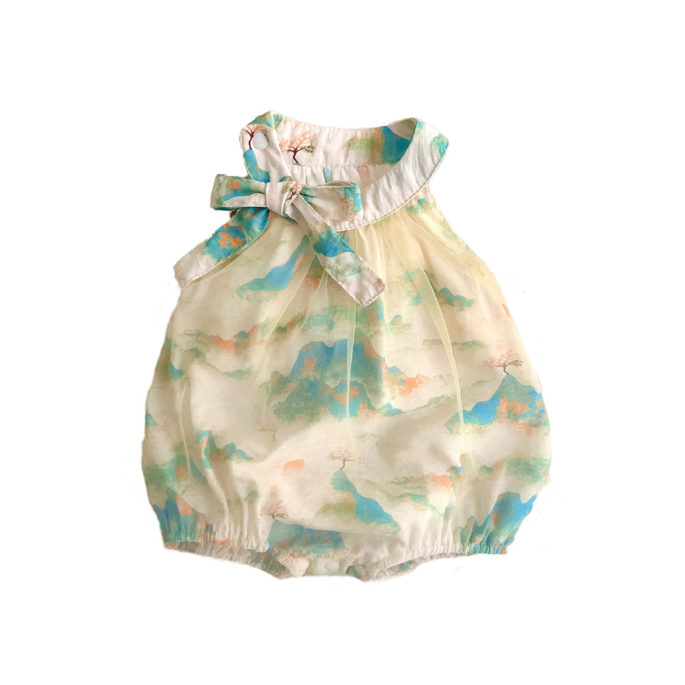 Chinese Style Mesh Bloomer With Skirt First Month Old Days Jumpsuit, Climbing Suit
