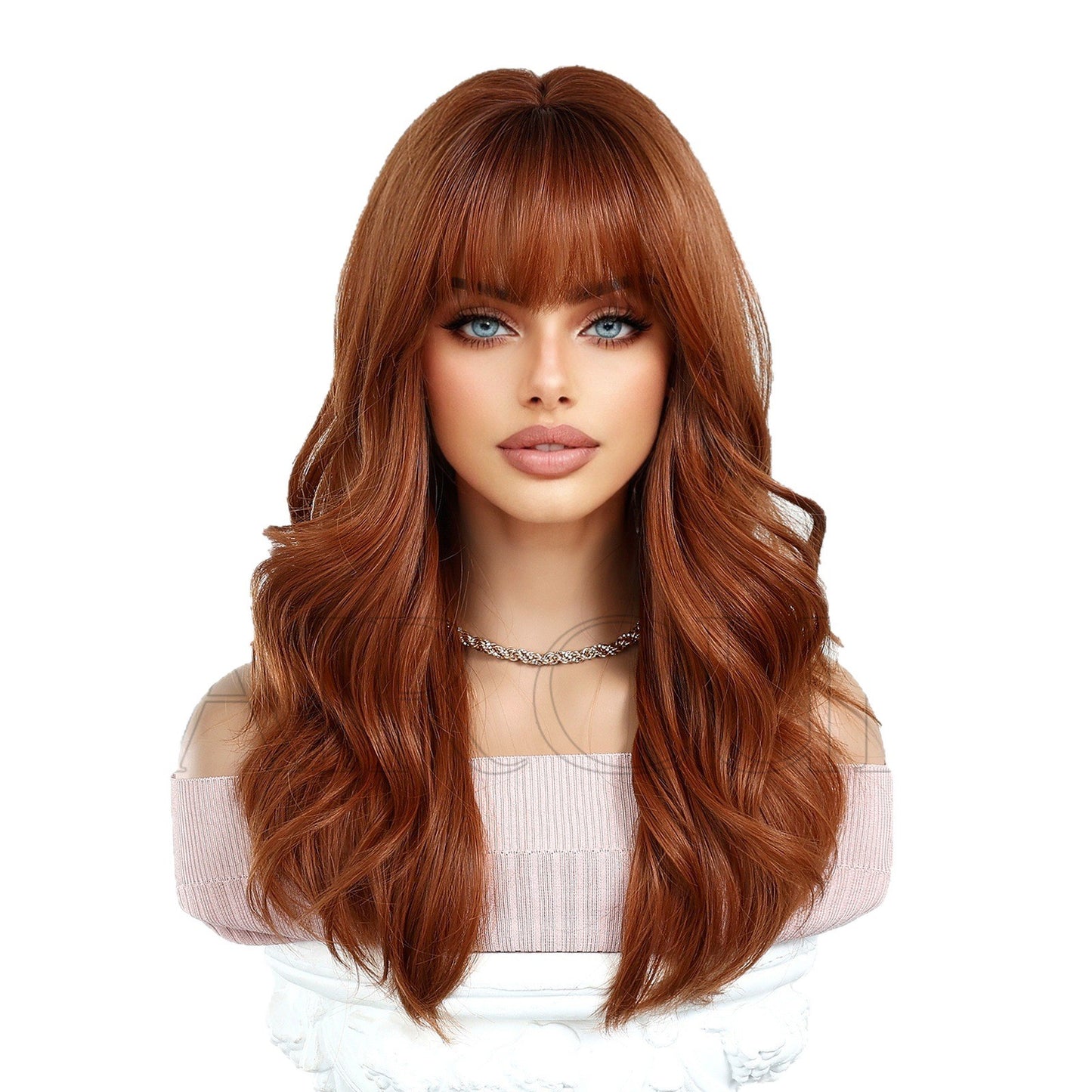 Women's Orange Mid-length Curly Hair Natural Mechanism Wig Long Curls