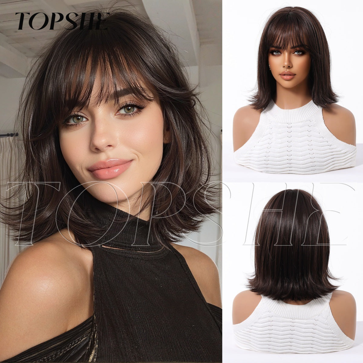 Seamless Simulation Scalp Full Top Fiber Wig Short Curly Hair