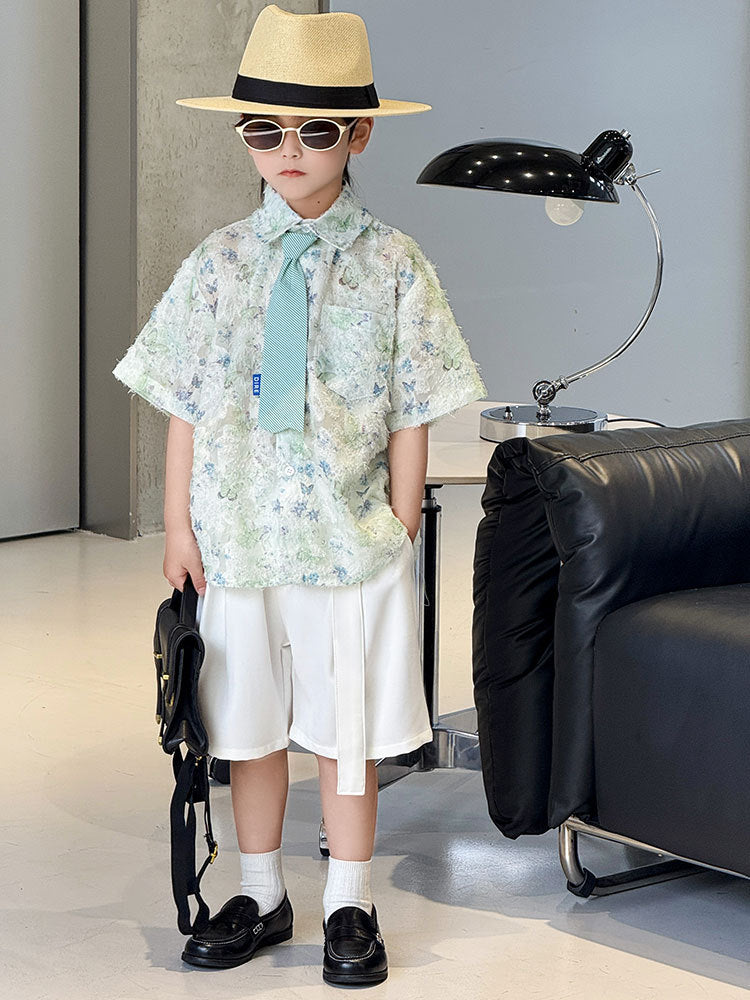 Children's Boys Summer Suit Western Style Fashion Shorts Two-piece Thin Children's Shirt