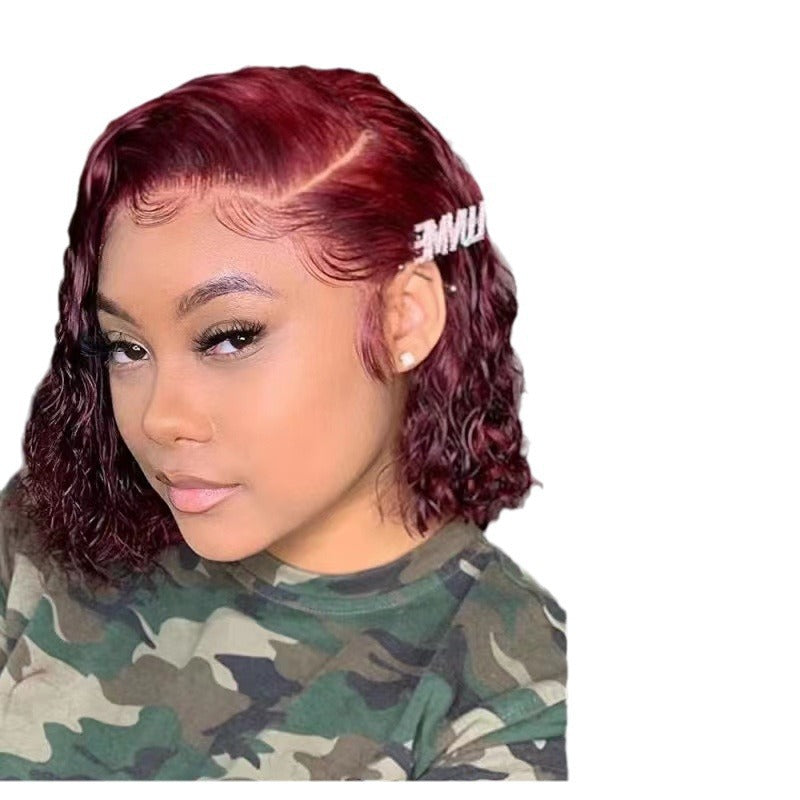 Front Lace Burgundy Chemical Fiber Fashion Natural Wig Short Curly Hair