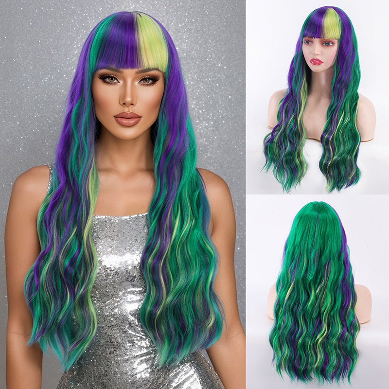 Gradient Color Straight Bangs Anime Corn Curler Female Wig Long Curls