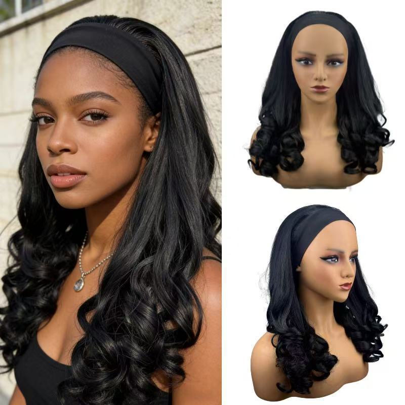 African Fashion Big Wave Fiber Ice Silk Band Head Wig Short Curly Hair