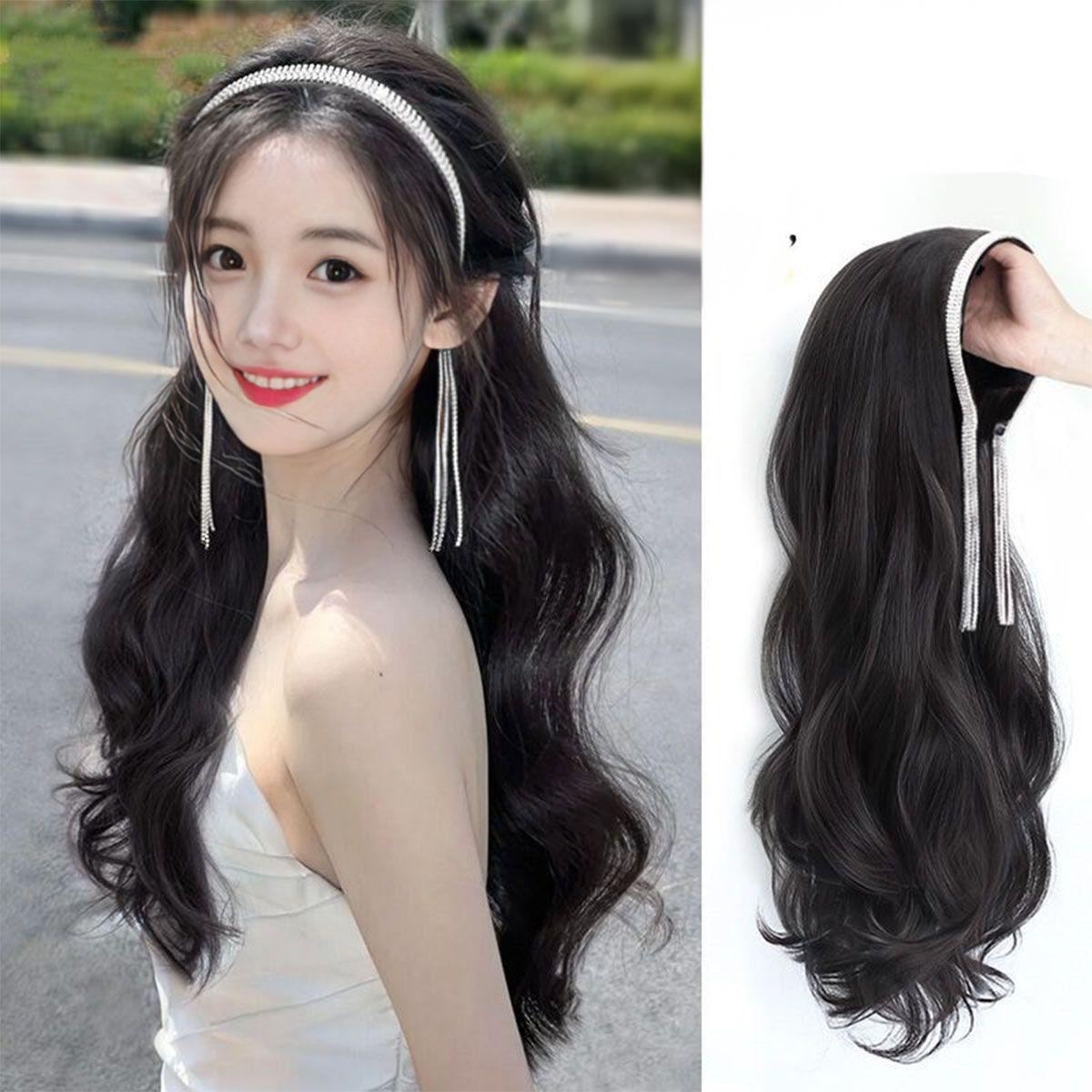 Hair Band One-piece Tassel Rhinestone Half Headgear Big Wig Long Curls
