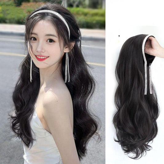 Hair Band One-piece Tassel Rhinestone Half Headgear Big Wig Long Curls