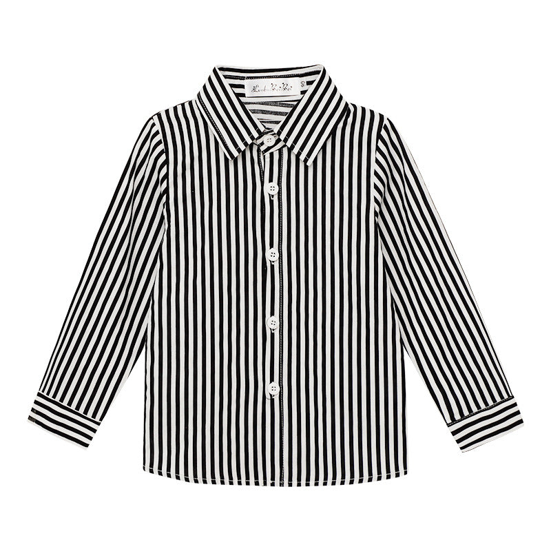 Children's Korean Style Striped Bottoming Thickened Solid Color Long Children's Shirt