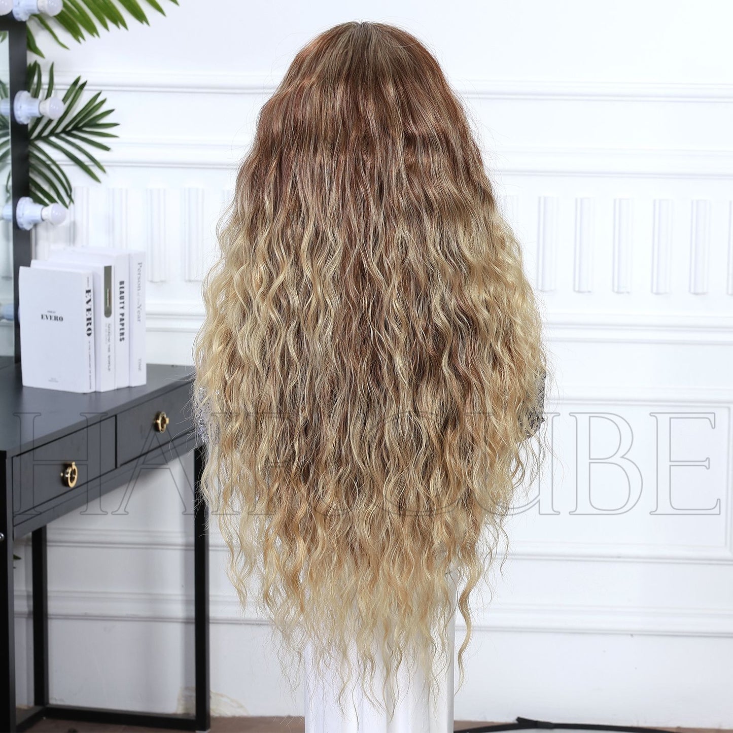 Gradient Dyed Mid-point Temperament Head Cover Female Wig Long Curls