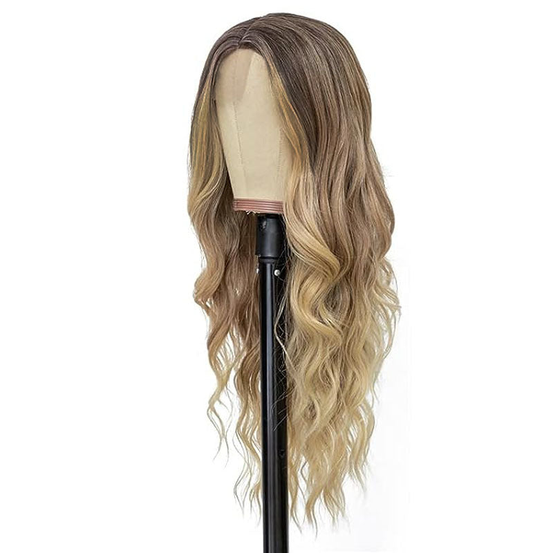 Women's Gradient Golden Curly Small Lace Synthetic Wig Long Curls