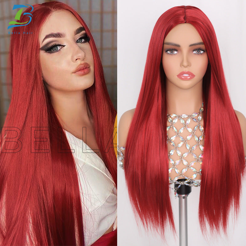 Women's Mid-length Fashion Inch Red Chemical Fiber Long Straight Wig