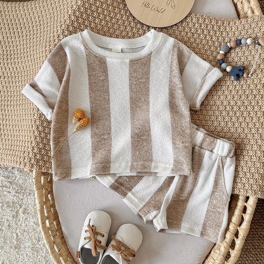 Children's Summer Vertical Stripes Short Sleeve Boys Children's Suit