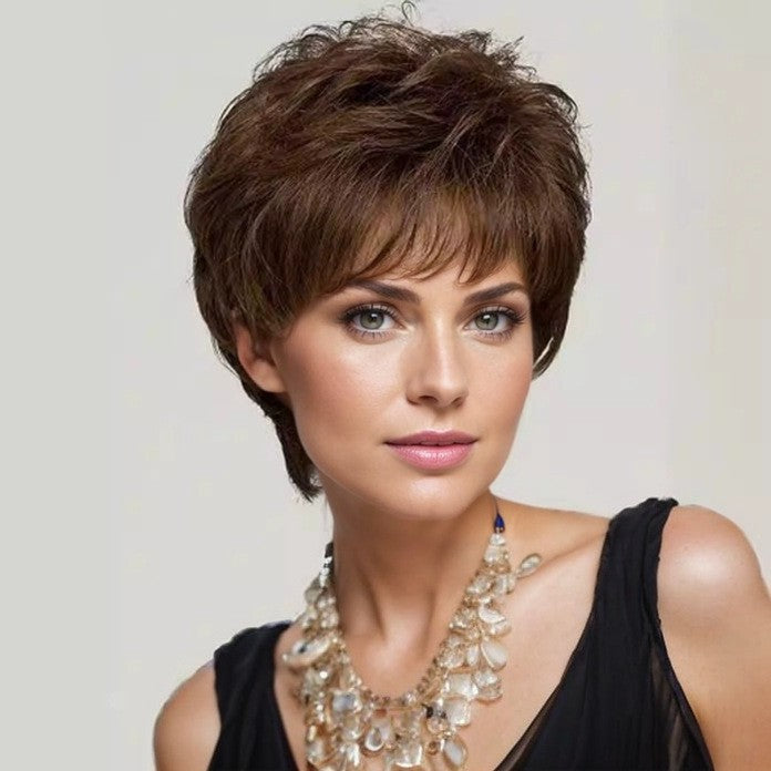 Women's Bangs Mother's Head Cover Fluffy Sheath Wig Short Curly Hair