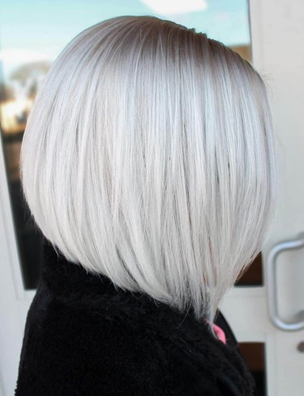 Female Gradient White Gold Color Split Wig Short Straight Hair