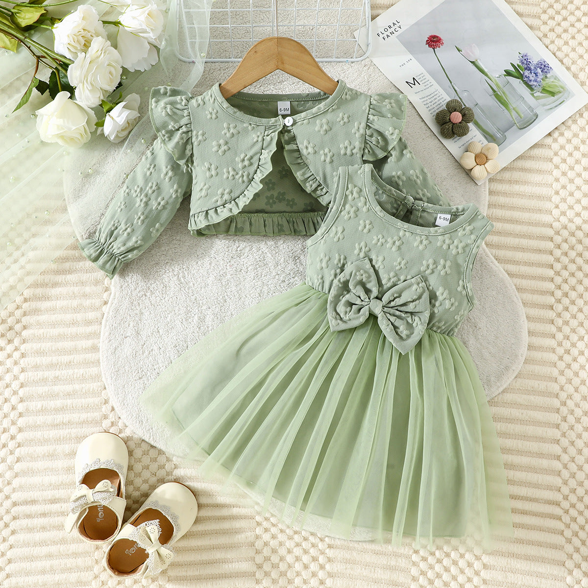 Color Texture Pattern Long Sleeve Coat Fashionable Children's Dress