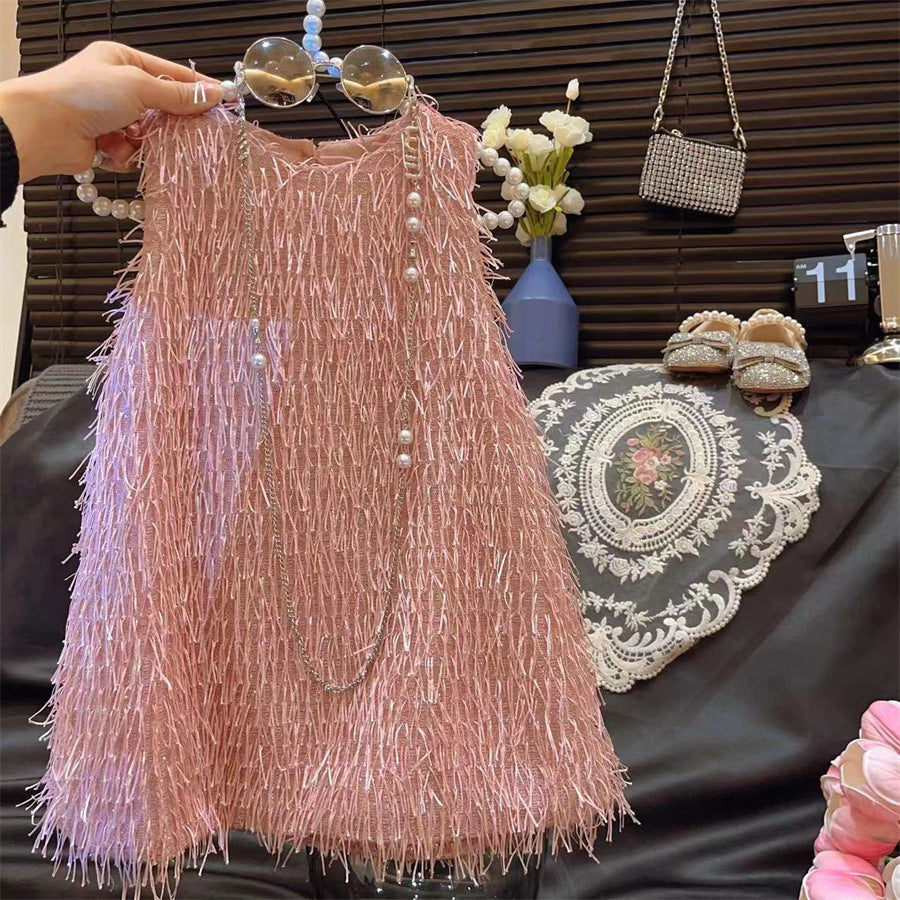 Summer Princess Classic Style Tassel Round Neck Vest Children's Dress