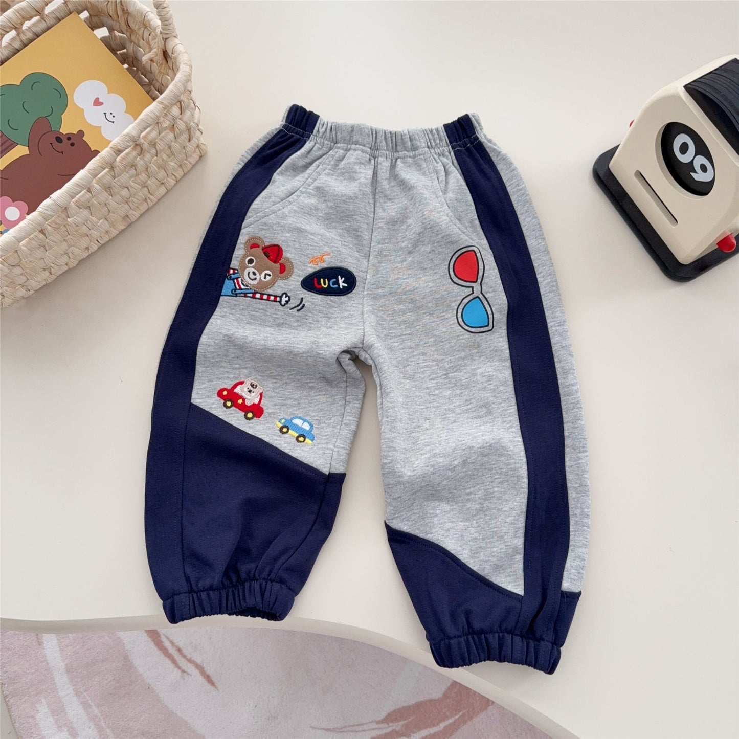 Women's & Men's Spring Crawler Cartoon Bear Irregular Color Children's Pants