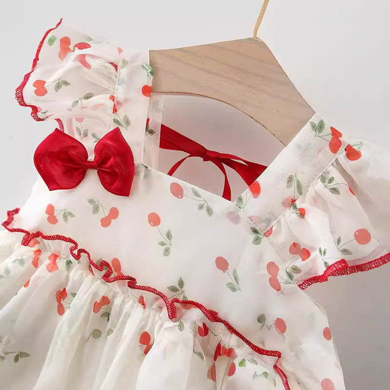 Bow Cherry Chiffon Thousand Layer Small Children's Dress