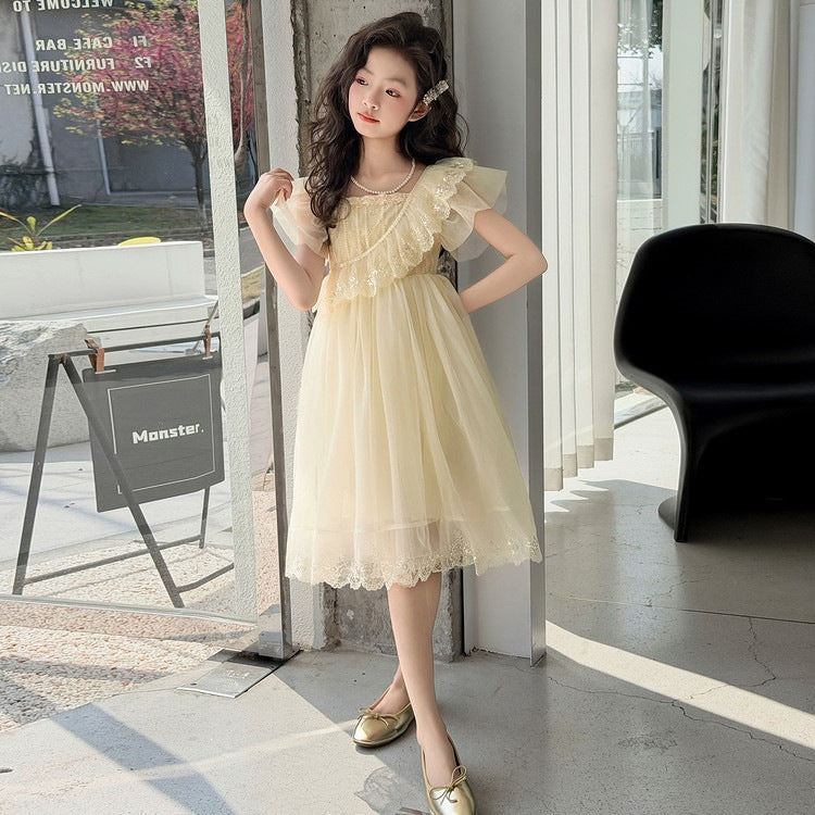 Children's Summer Floral Western Style Mesh Princess Children's Dress