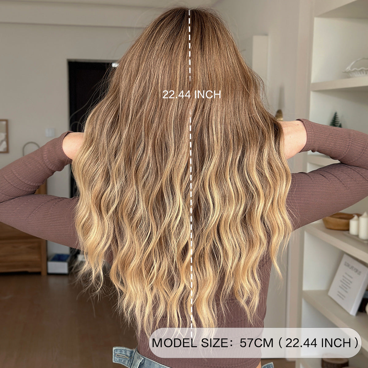 Gradient Brown Mid-length Wavy Curly Hair With Bangs On The Other Wig