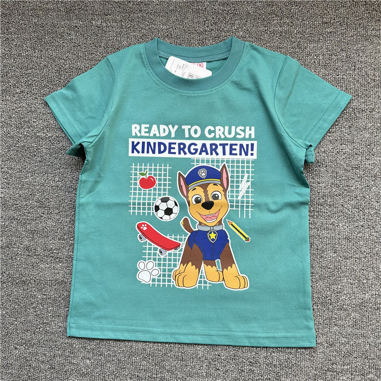 Children's Summer Dog Cartoon Short Sleeve Clothing Stretch Children's T-shirt