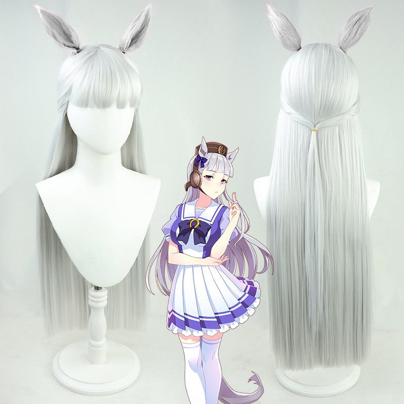 Man Horse Racing Lady Gold Boat Sier Gray Cos Wig
