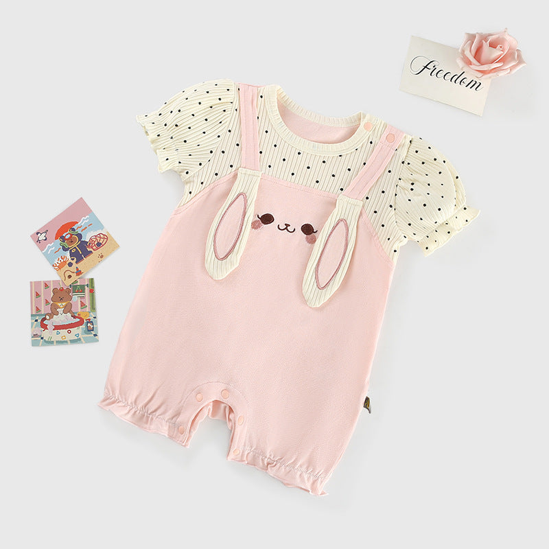 Summer Pink Cartoon Jumpsuit Comfortable Romper Bunny Jumpsuit, Climbing Suit