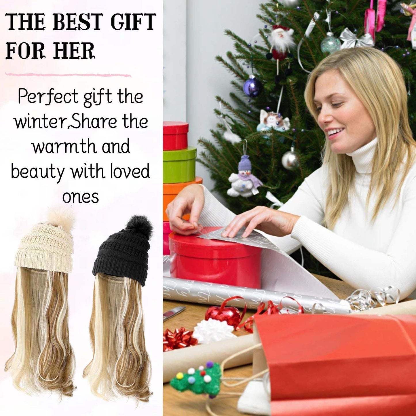 Women's Hair Big Wave Hat Solid Color Wig Long Curls