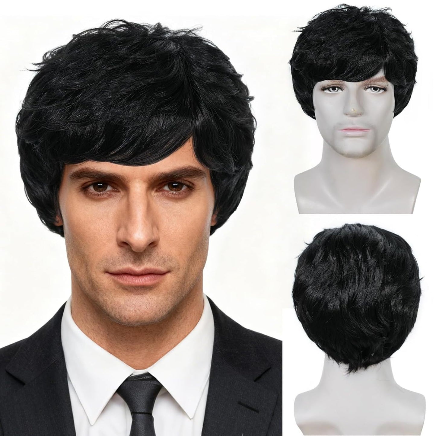 Men's Black Gray Split Short Daily Wear Men's Wig