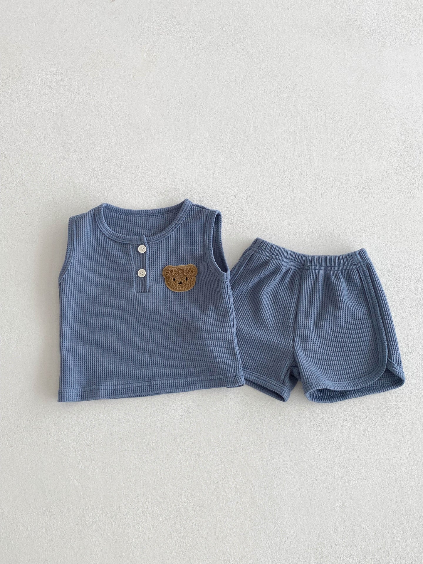 Summer Boys Waffle Bear Sleeveless Top Two-piece Children's Suit