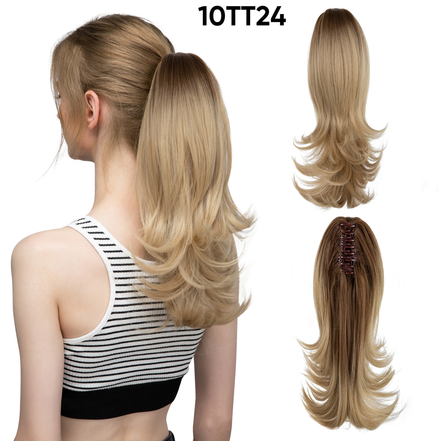 Women's Slightly Curly Short Grip Natural Jaws Clamp Wig Ponytail
