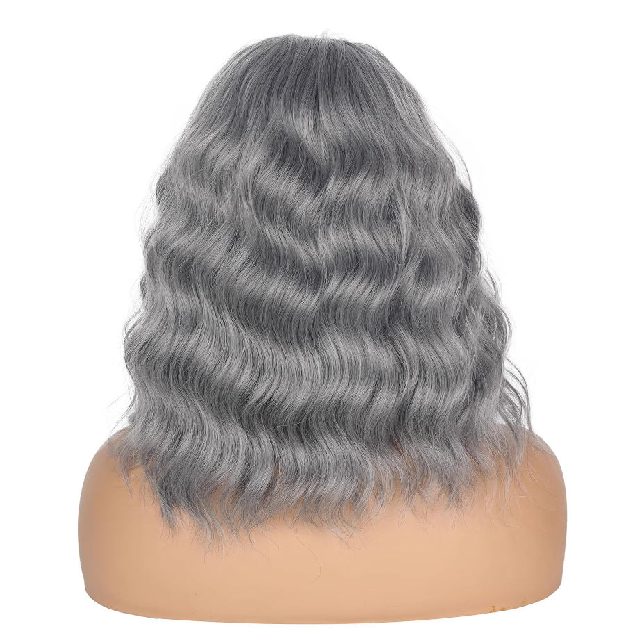 Women's Black Ice Ribbon Water Ripple Synthetic Wig Short Curly Hair