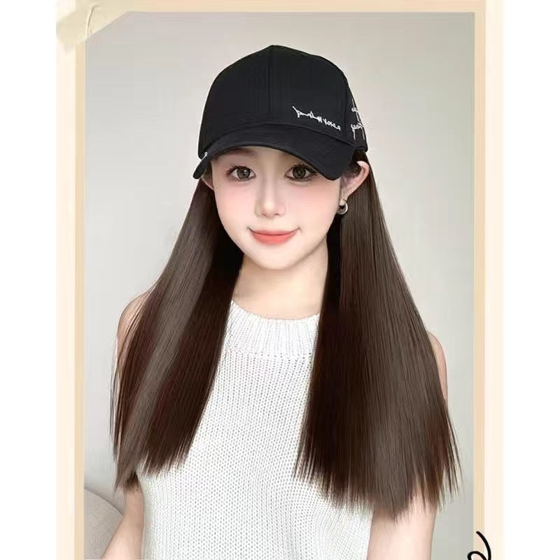 Women's Hat One-piece Summer Fashion Baseball With Wig Long Curls