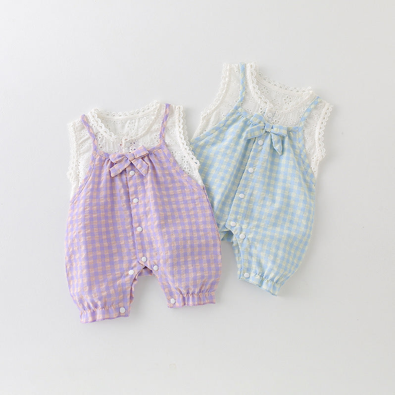 Children's Vest Summer Western Style Plaid Sling Jumpsuit, Climbing Suit