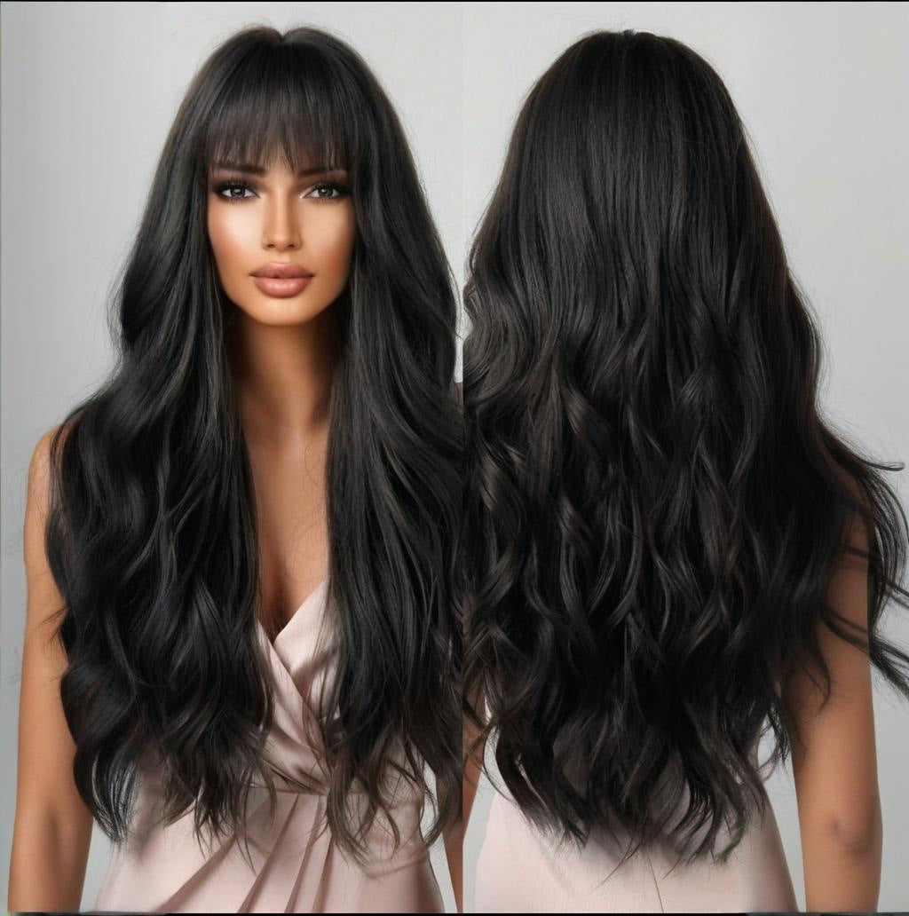 Natural Fluffy Straight Bangs Big Wave Curly Hair Chemical Fiber Wig Long Curls