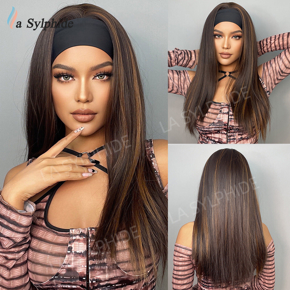 Hair Band Female Black Small Curly Brown Straight Mechanism Wig Long Curls