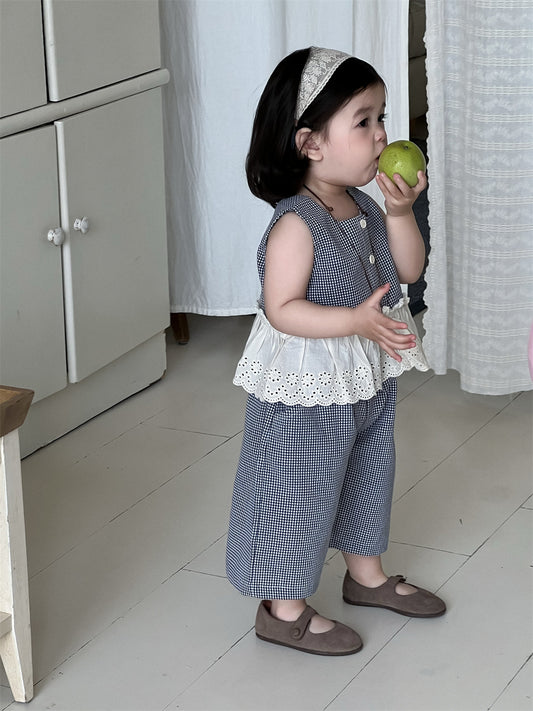 Children's Summer Plaid Thin Korean Style Clothing Children's Suit
