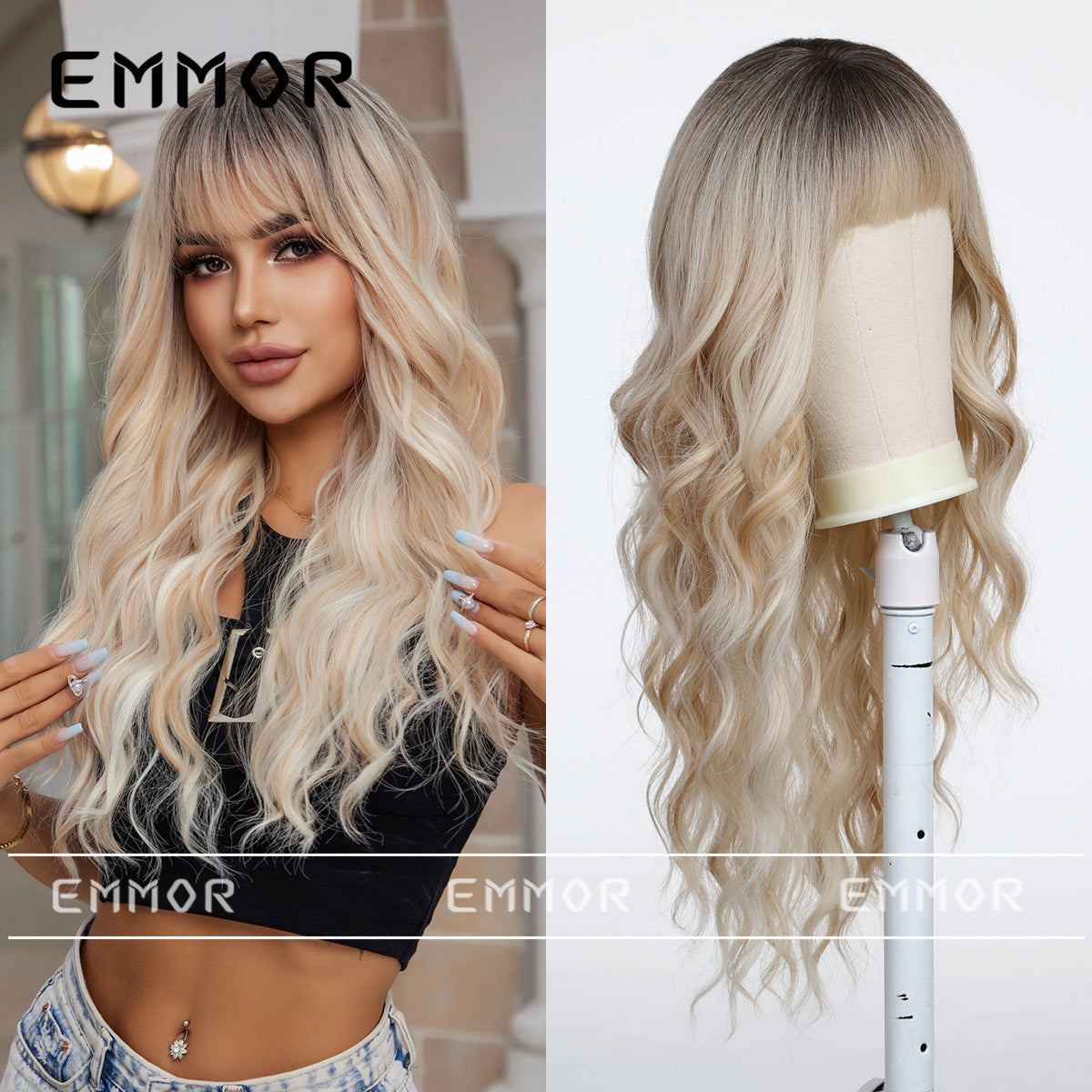 Women's Hair Natural Fluffy Style Multi Fashion Straight Bangs Big Wave Wig Long Curls