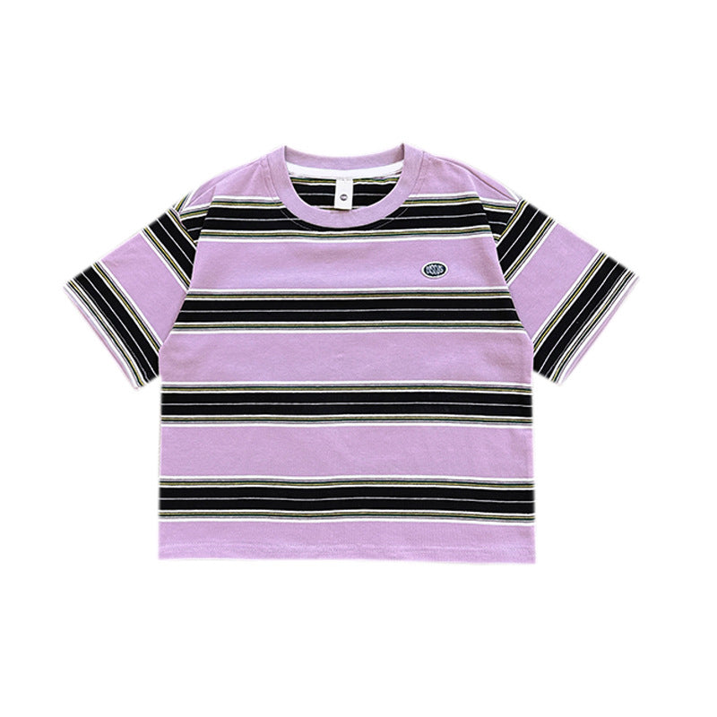 Children's Summer Vintage Stripe Tops Soft Breathable Children's T-shirt