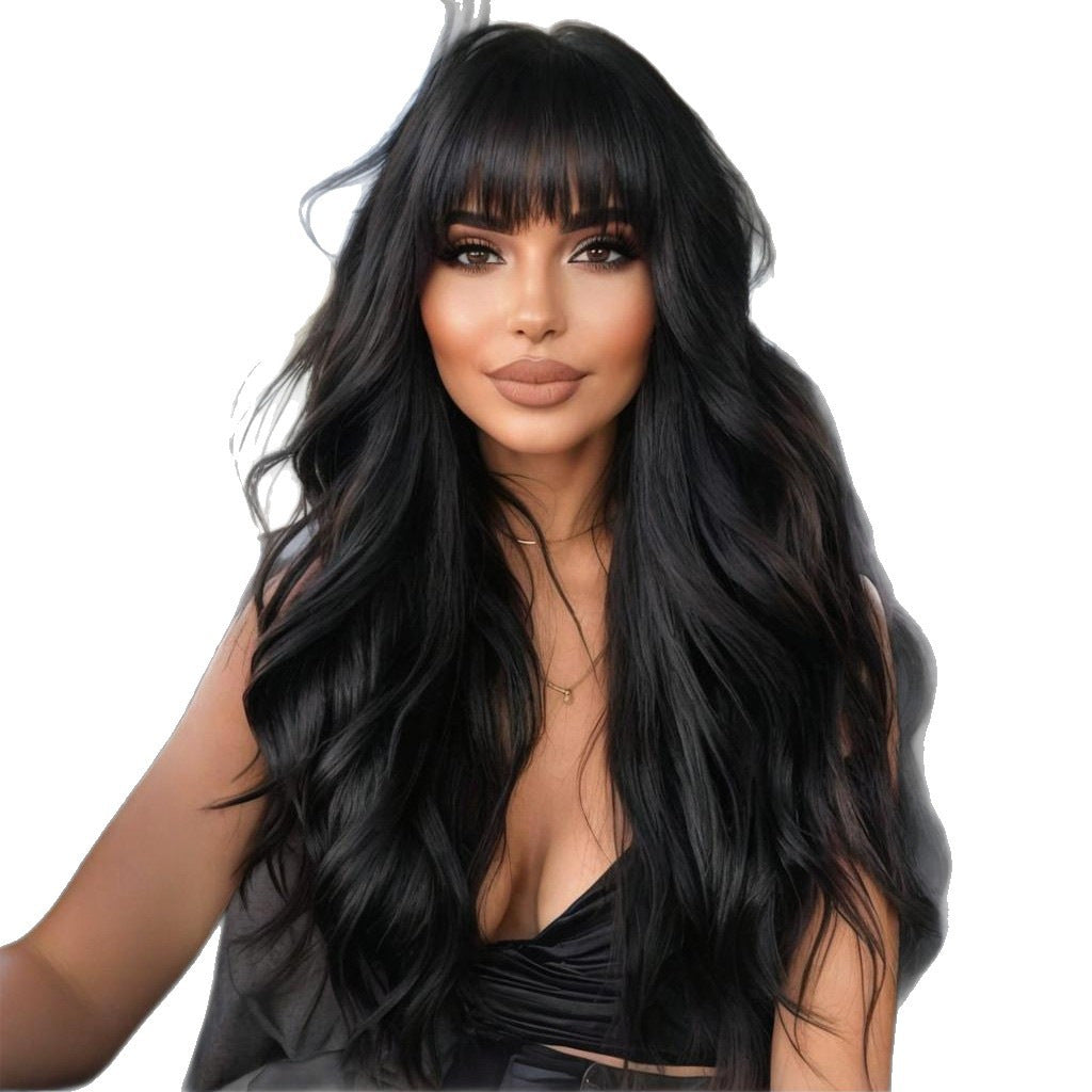 Natural Fluffy Straight Bangs Big Wave Curly Hair Chemical Fiber Wig Long Curls