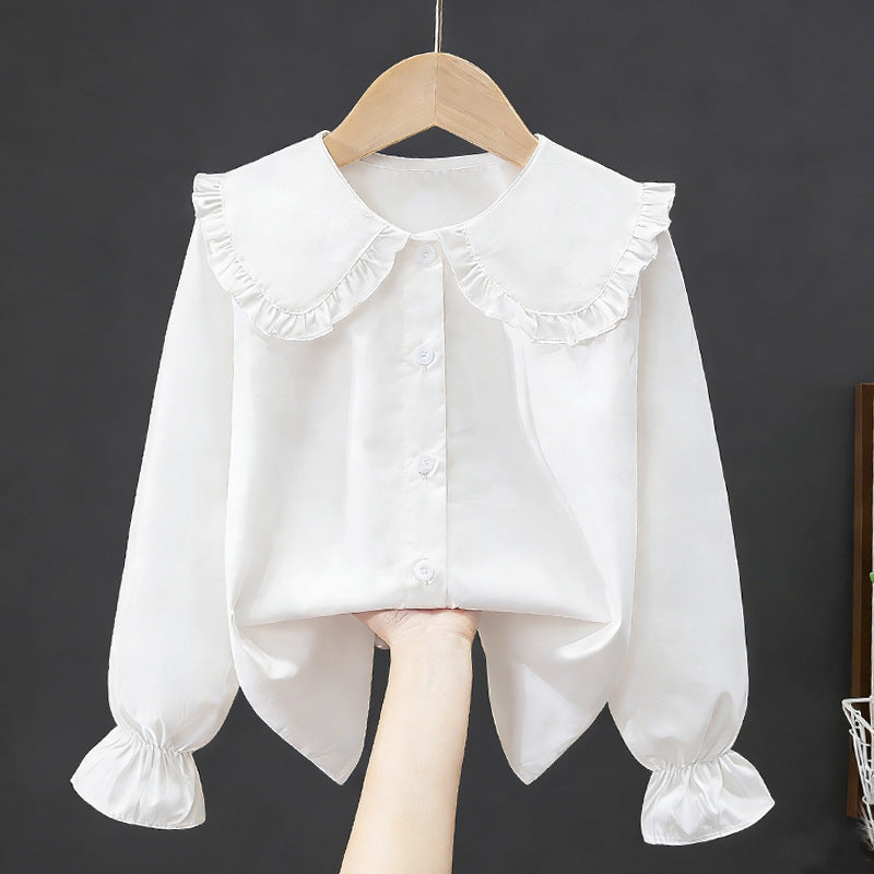 Children's Long Sleeve White Western Style Lace Children's Shirt