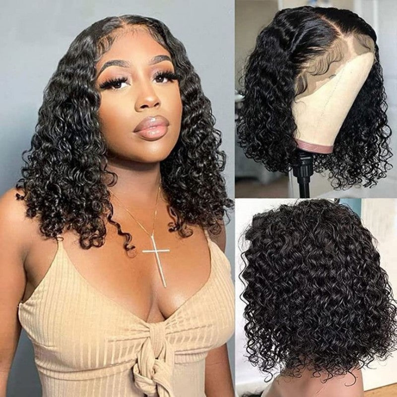 Indian Water Wave Bob Frontal Human Wig Short Curly Hair