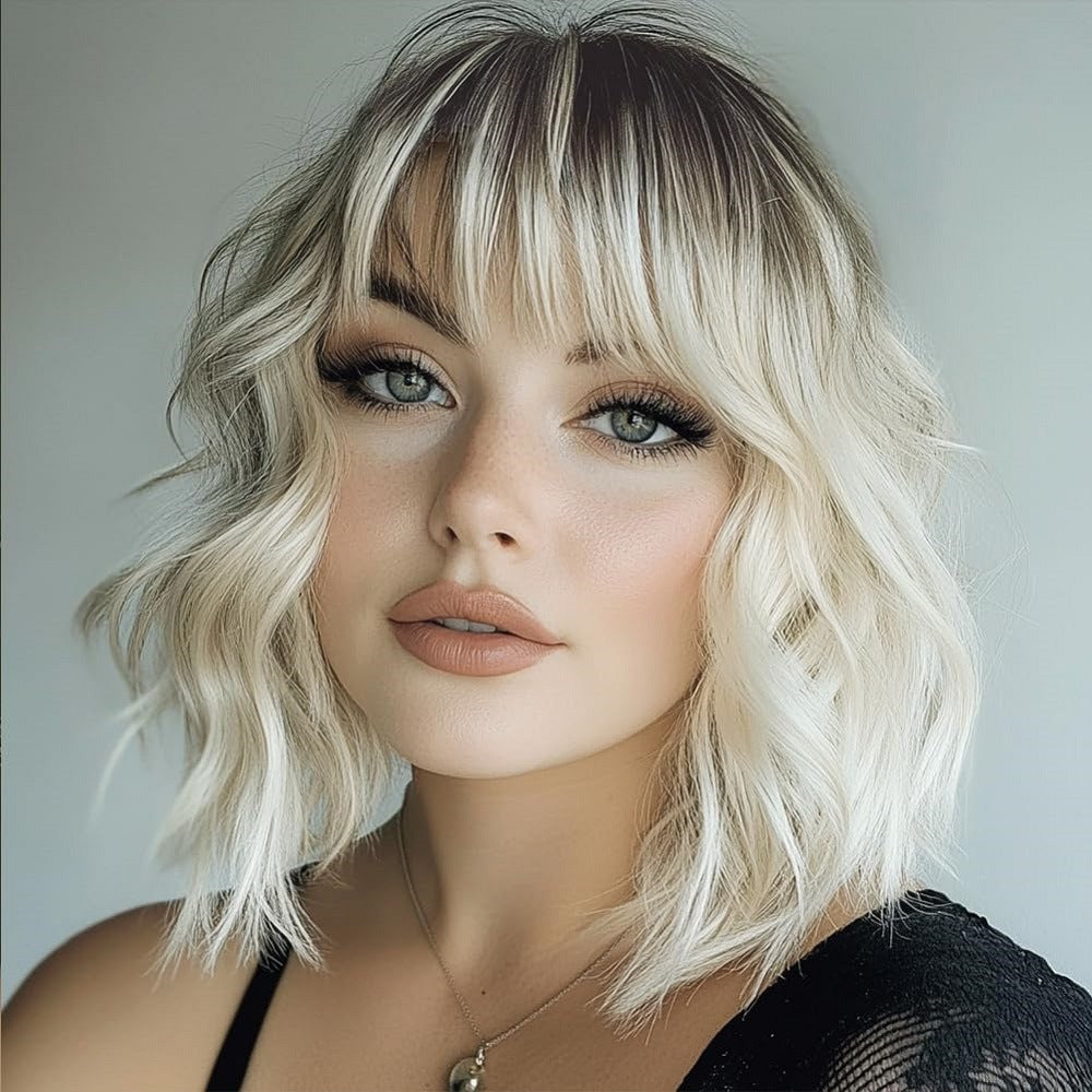 Women's Wave Head Water Corrugated Bangs Fluffy Cover Wig Short Curly Hair