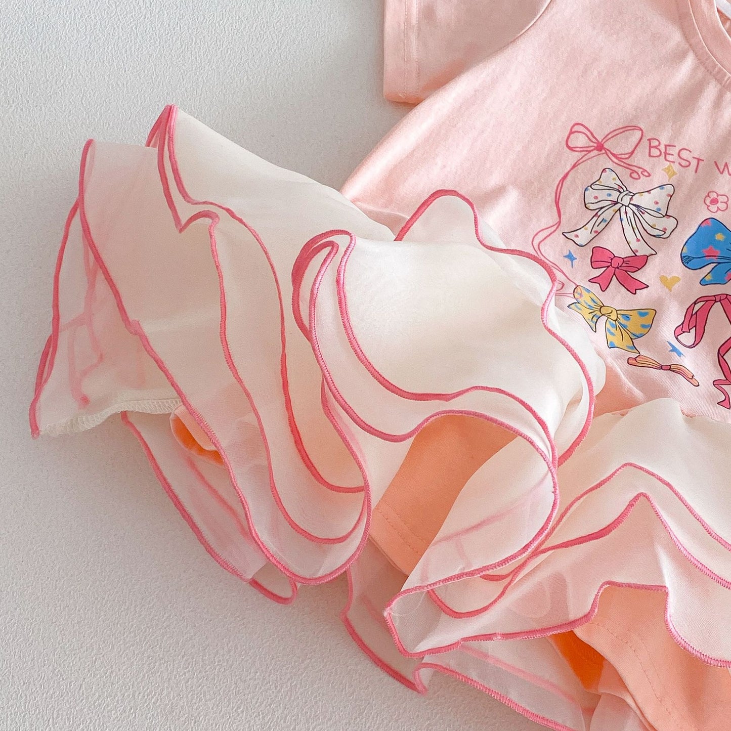 Bow T-shirt Skirt Summer Korean Style Printed Children's Dress