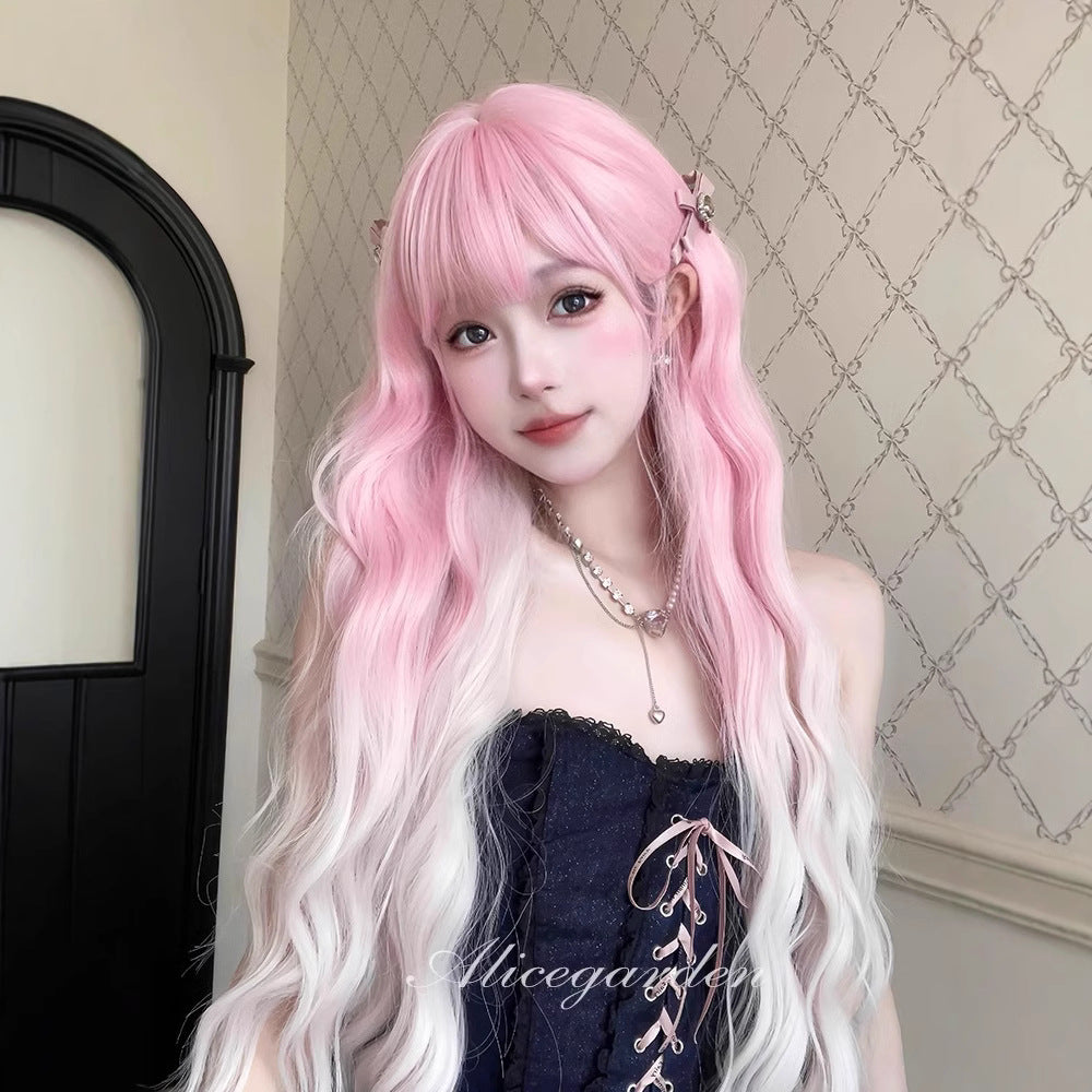 Women's Hair Peach Cocoa Sweet Gradient Curly Wig Long Curls