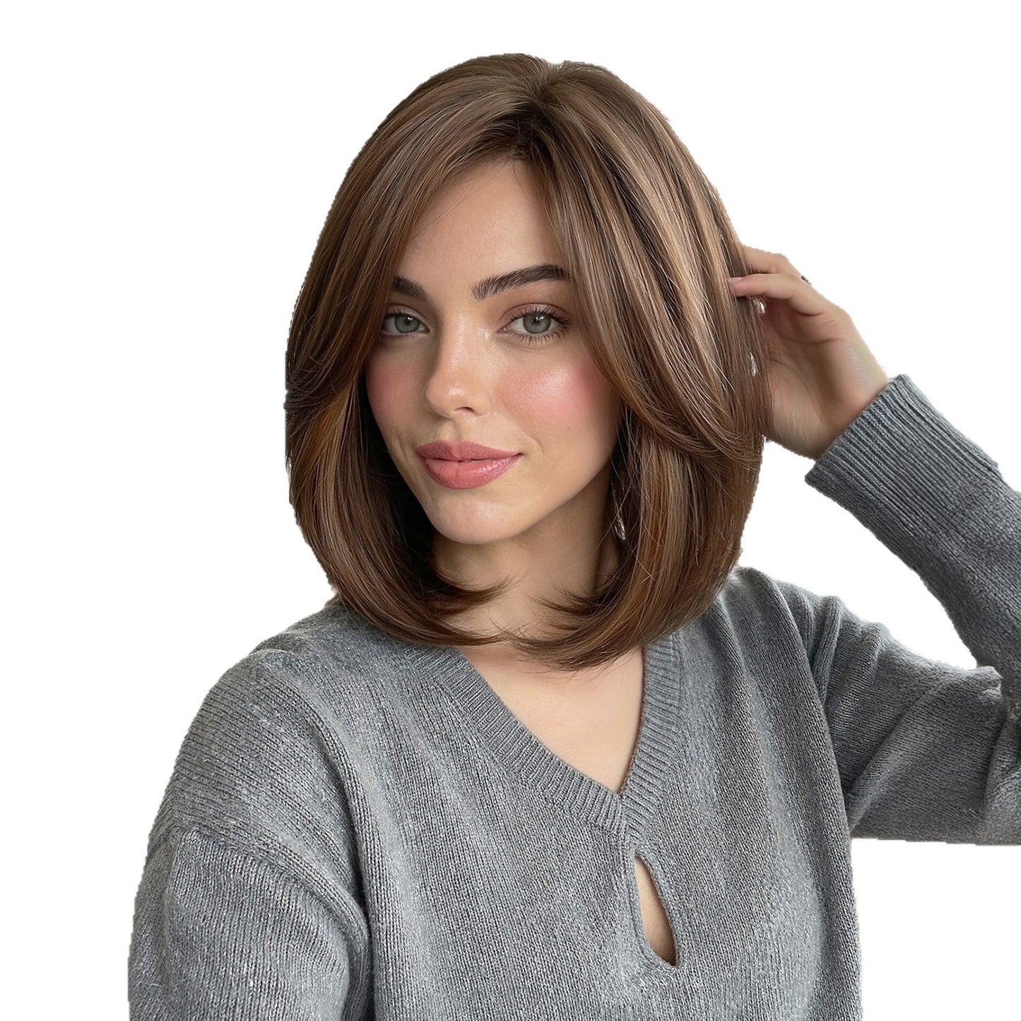 Brown Natural Fluffy Improving Face Feature Wig Short Straight Hair