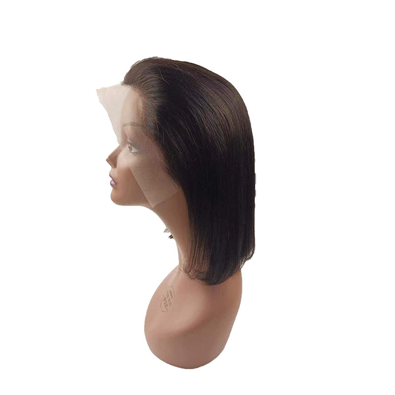 Women's African Lace Style Full Human Inch Wig Short Straight Hair