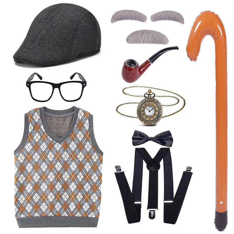 Children's Grandpa Vest Clothing School Day Old Beard Cos Wig