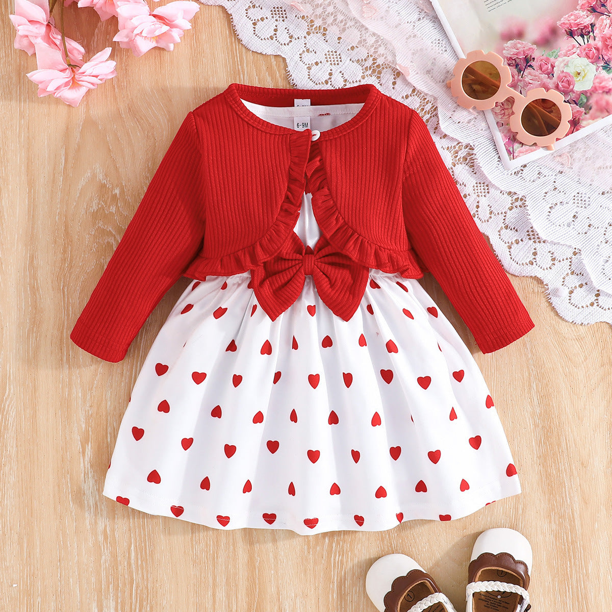 Fashion Long Sleeve Coat Heart Printing Vest Children's Suit