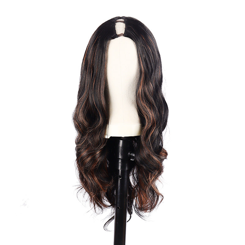 Women's Set Black Long Curly Hair Half Headgear Big Wig